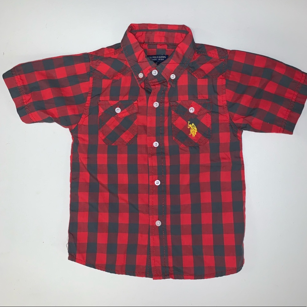 US POLO ASSN BOYS PLAID BUTTON DOWN - 4T